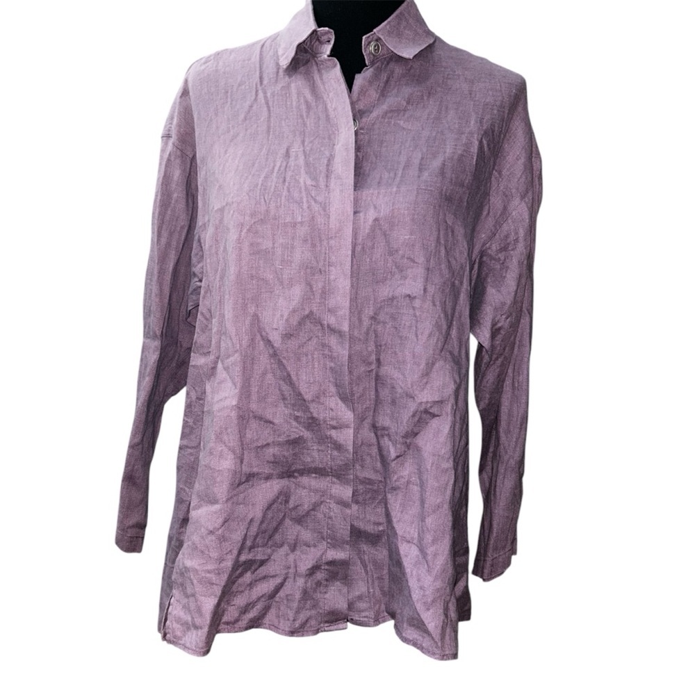 Planet by Lauren G purple linen button down blouse once size fits most